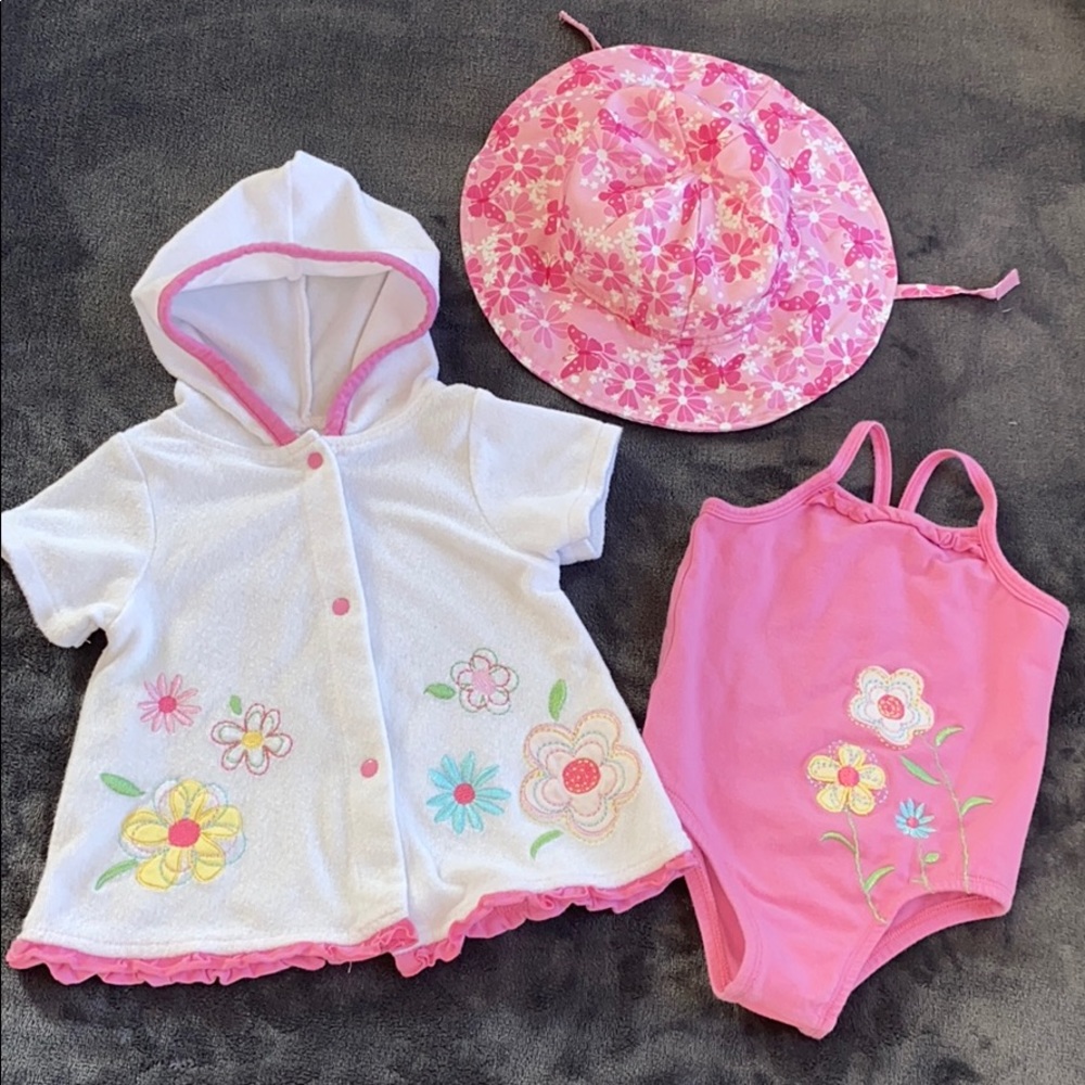 Baby bathing suit, cover up & hat